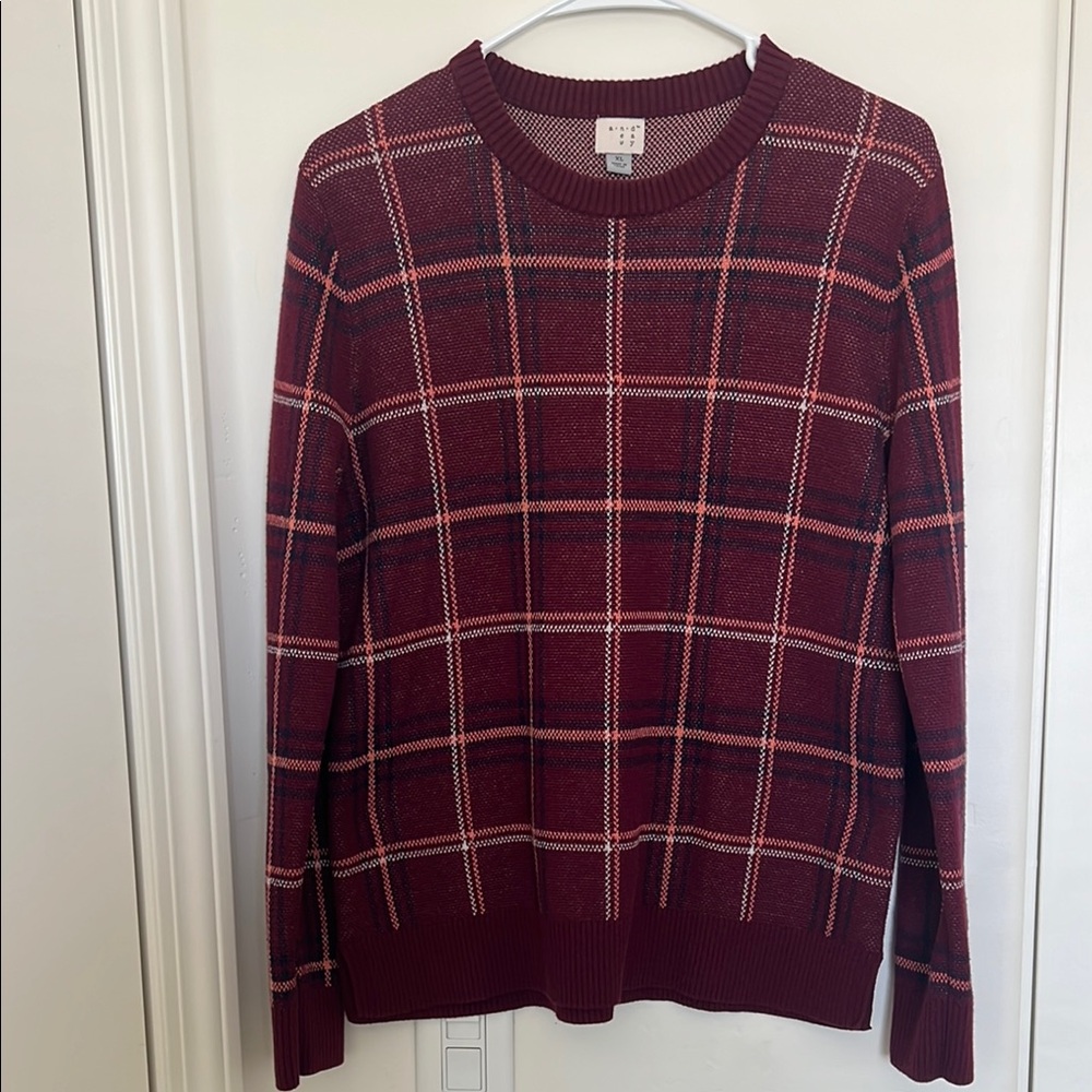 a new day Red Crew Neck Sweater with Classic Pattern